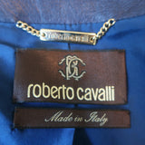 Roberto Cavalli Lace-Up Sleeve Leather Jacket Navy Size 44