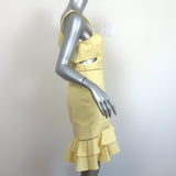 Jonathan Simkhai Cutout Flounce Mini Dress Yellow Seersucker Gingham Size 8