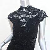 Nightcap High Neck Mini Dress Black Stretch Lace Size 2 Cap Sleeve Sheath