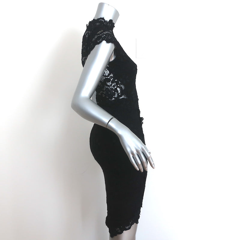 Nightcap High Neck Mini Dress Black Stretch Lace Size 2 Cap Sleeve Sheath