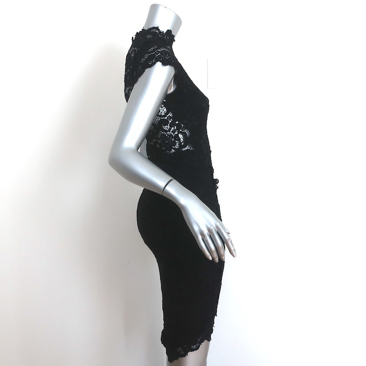 Nightcap High Neck Mini Dress Black Stretch Lace Size 2 Cap Sleeve Sheath