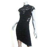 Nightcap High Neck Mini Dress Black Stretch Lace Size 2 Cap Sleeve Sheath