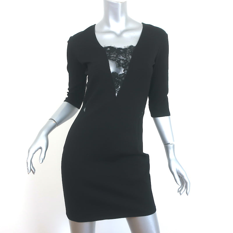 Michelle Mason Mini Dress Black Lace-Paneled Stretch Ponte Size Medium Michelle Mason Mini Dress Black Lace-Paneled Stretch Ponte Size Medium