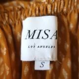 MISA Halter Midi Dress Asya Pom Pom Trim Marigold Block Print Size Small