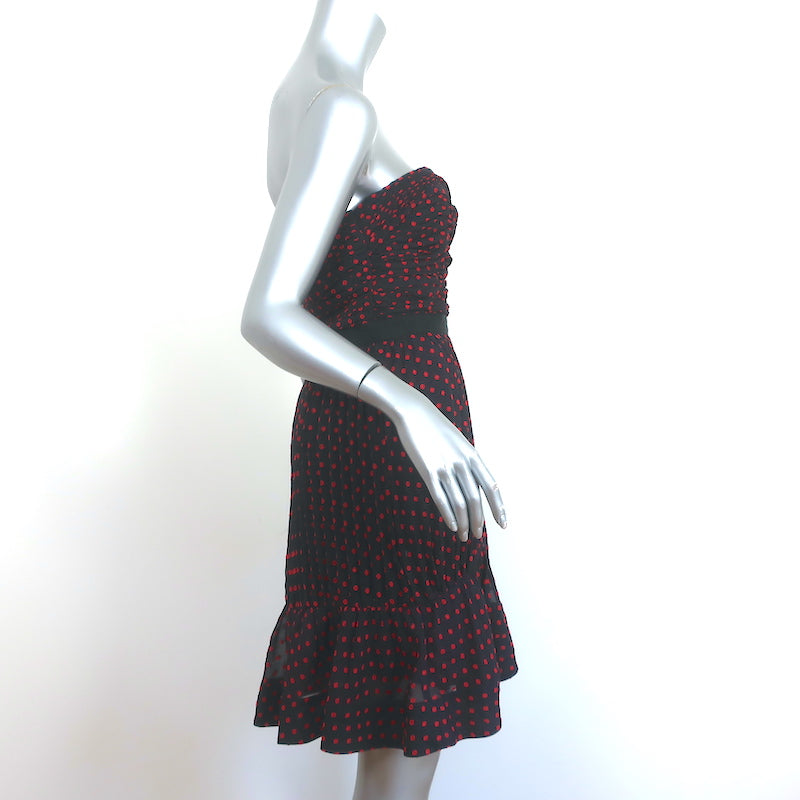 Self-Portrait Strapless Mini Dress Navy/Red Dot Print Georgette Size US 6 NEW