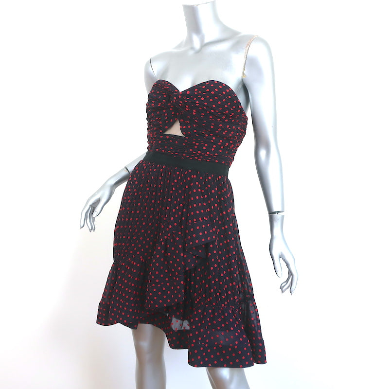 Self-Portrait Strapless Mini Dress Navy/Red Dot Print Georgette Size US 6 NEW