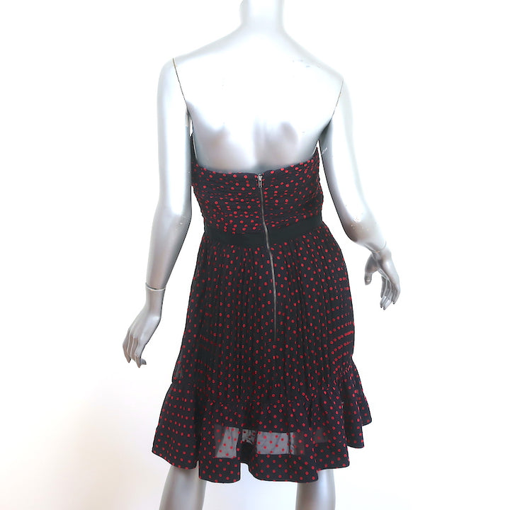 Self-Portrait Strapless Mini Dress Navy/Red Dot Print Georgette Size US 6 NEW