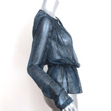 Rebecca Taylor Snake Print Blouson Top Blue Chiffon Size 10 Long Sleeve Blouse