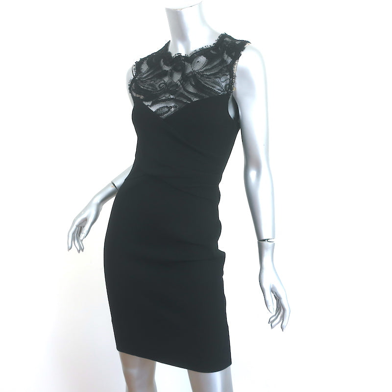 Emilio Pucci Lace-Yoke Sheath Dress Black Stretch Jersey Size 42