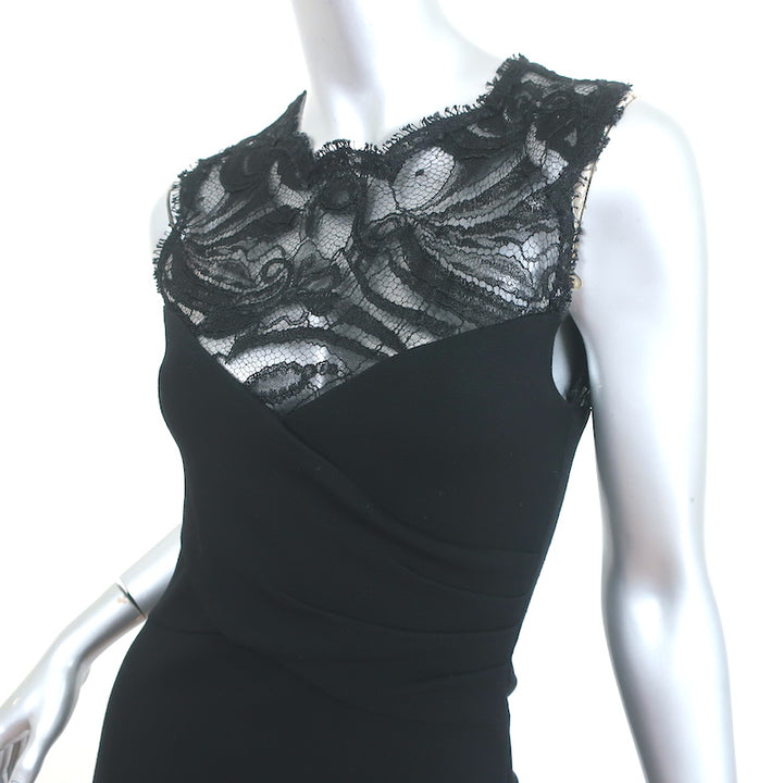 Emilio Pucci Lace-Yoke Sheath Dress Black Stretch Jersey Size 42