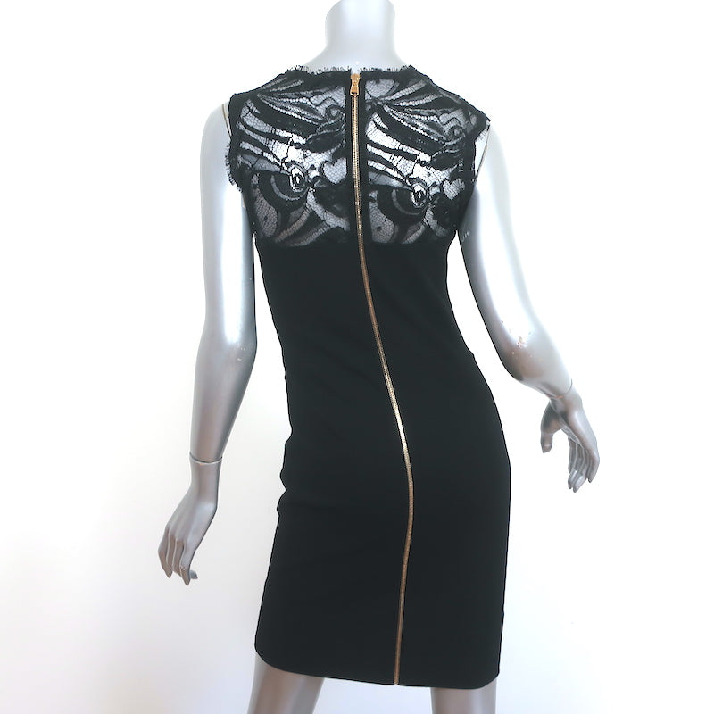 Emilio Pucci Lace-Yoke Sheath Dress Black Stretch Jersey Size 42
