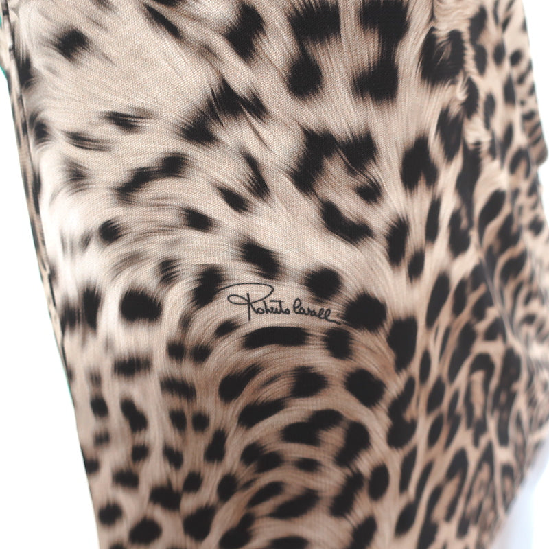 Roberto Cavalli Long Sleeve Dress Aqua &amp; Leopard Print Stretch Jersey Size 42