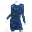 Ganni Ruched Mesh Mini Dress Navy Floral Print Size 40 Long Sleeve Zip-Front