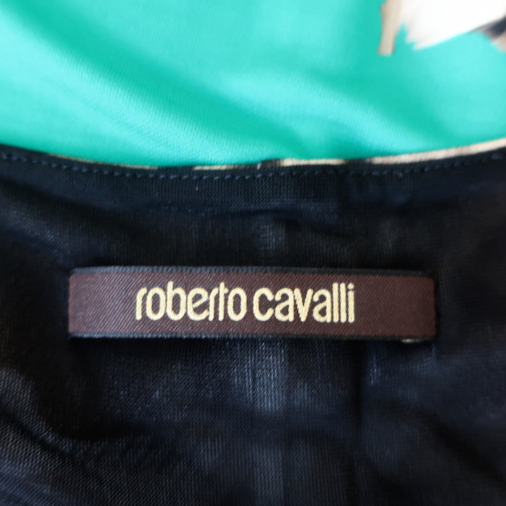 Roberto Cavalli Long Sleeve Dress Aqua &amp; Leopard Print Stretch Jersey Size 42