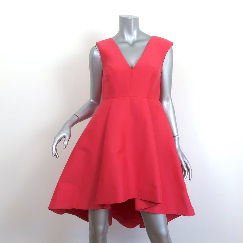 Halston Heritage High Low Dress Coral Cotton-Silk Size 6 Sleeveless V-Neck Halston Heritage High Low Dress Coral Cotton-Silk Size 6 Sleeveless V-Neck