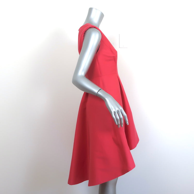 Halston Heritage High Low Dress Coral Cotton-Silk Size 6 Sleeveless V-Neck Halston Heritage High Low Dress Coral Cotton-Silk Size 6 Sleeveless V-Neck