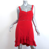 Jonathan Simkhai Ruffle Hem Mini Corset Dress Red Crepe Combo Size 10