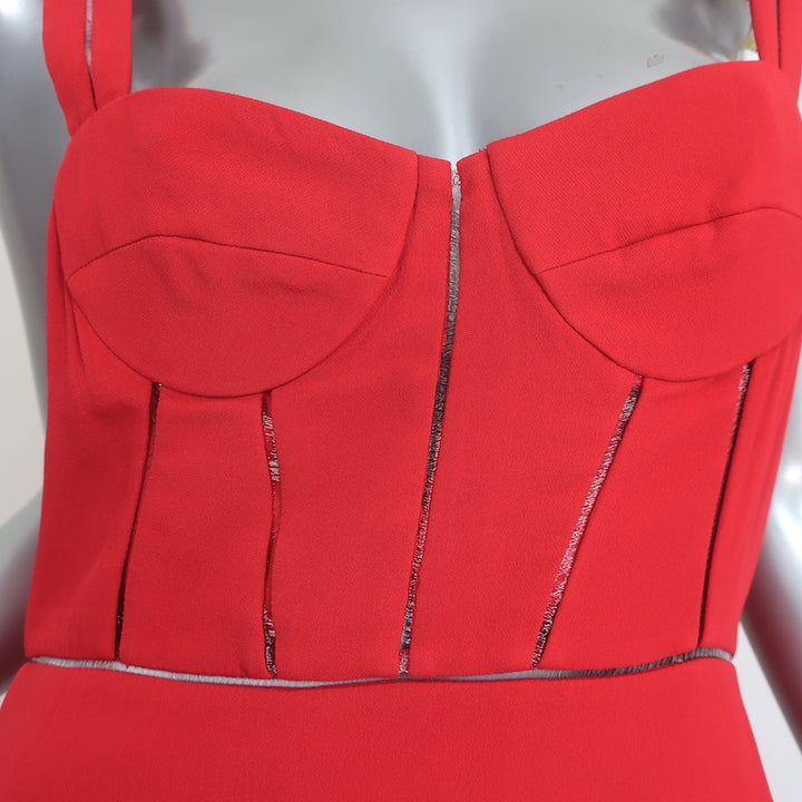 Jonathan Simkhai Ruffle Hem Mini Corset Dress Red Crepe Combo Size 10