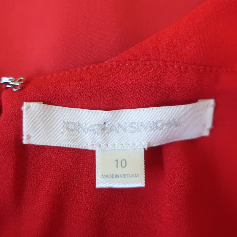 Jonathan Simkhai Ruffle Hem Mini Corset Dress Red Crepe Combo Size 10