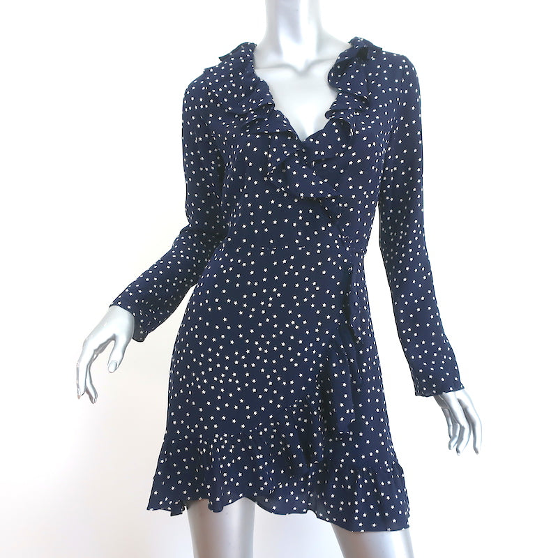 Realisation Par Alexandra Wrap Dress Navy Star Print Ruffled Silk Size Celebrity Owned Realisation Par Alexandra Wrap Dress Navy Star Print Ruffled Silk Size Celebrity Owned