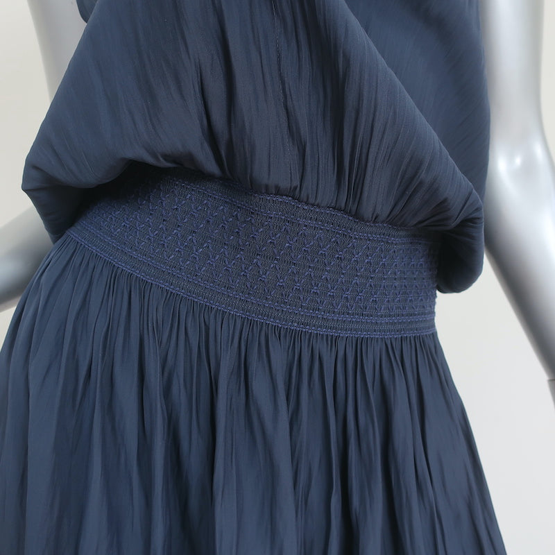 Ramy Brook Blouson Mini Dress Shelly Navy Embroidered Matte Satin Size Medium