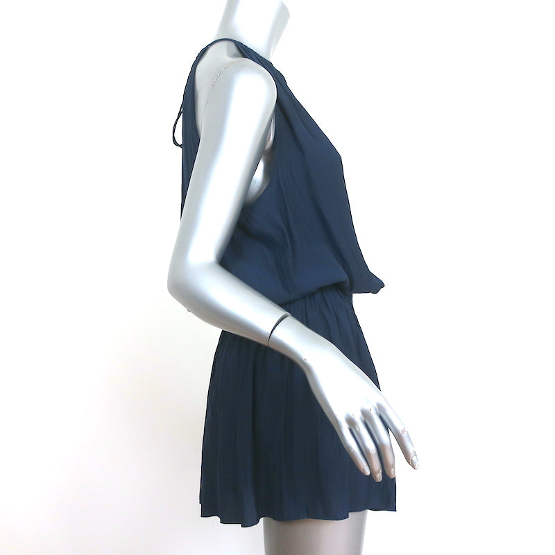 Ramy Brook Blouson Mini Dress Shelly Navy Embroidered Matte Satin Size Medium