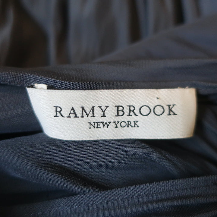 Ramy Brook Blouson Mini Dress Shelly Navy Embroidered Matte Satin Size Medium