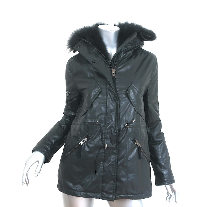 SAM. Kate Parka Black Coated Canvas &amp; Fox Fur Size Extra Small Hooded Jacket