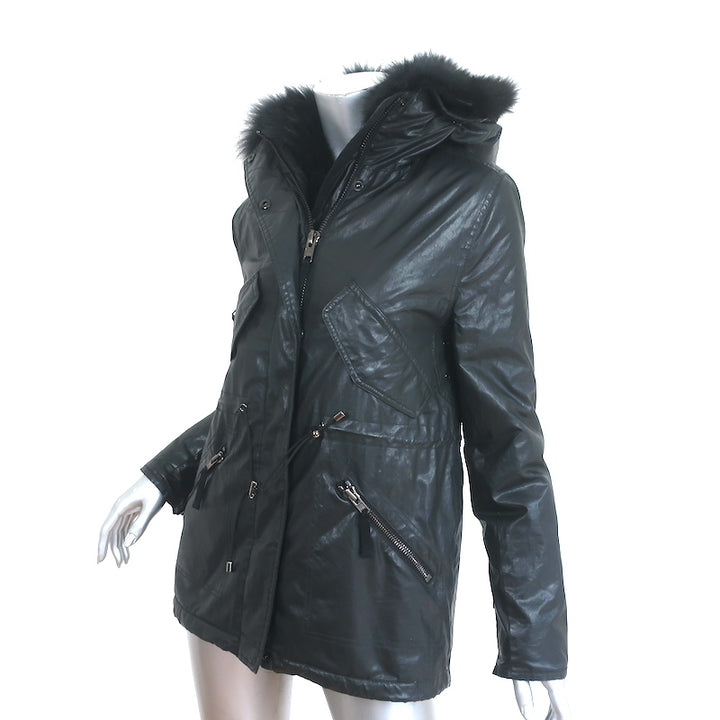 SAM. Kate Parka Black Coated Canvas &amp; Fox Fur Size Extra Small Hooded Jacket