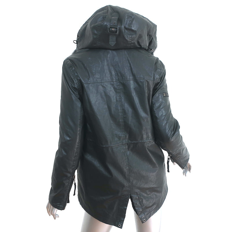 SAM. Kate Parka Black Coated Canvas &amp; Fox Fur Size Extra Small Hooded Jacket