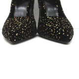 Celine Sharp Pumps Black/Gold Glitter Dots Velvet Size 41 Pointed Toe Heels NEW