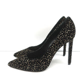 Celine Sharp Pumps Black/Gold Glitter Dots Velvet Size 41 Pointed Toe Heels NEW