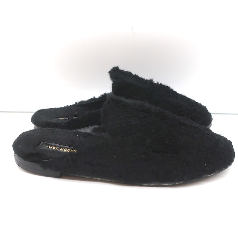 Avec Moderation Shearling Mules Black Size 41 Slip-On Flats