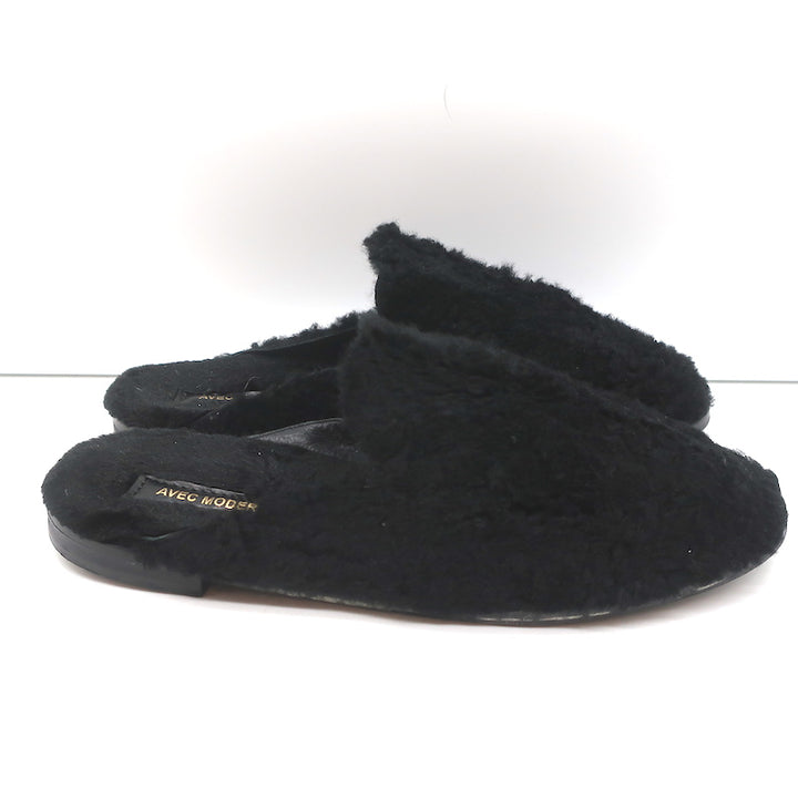 Avec Moderation Shearling Mules Black Size 41 Slip-On Flats