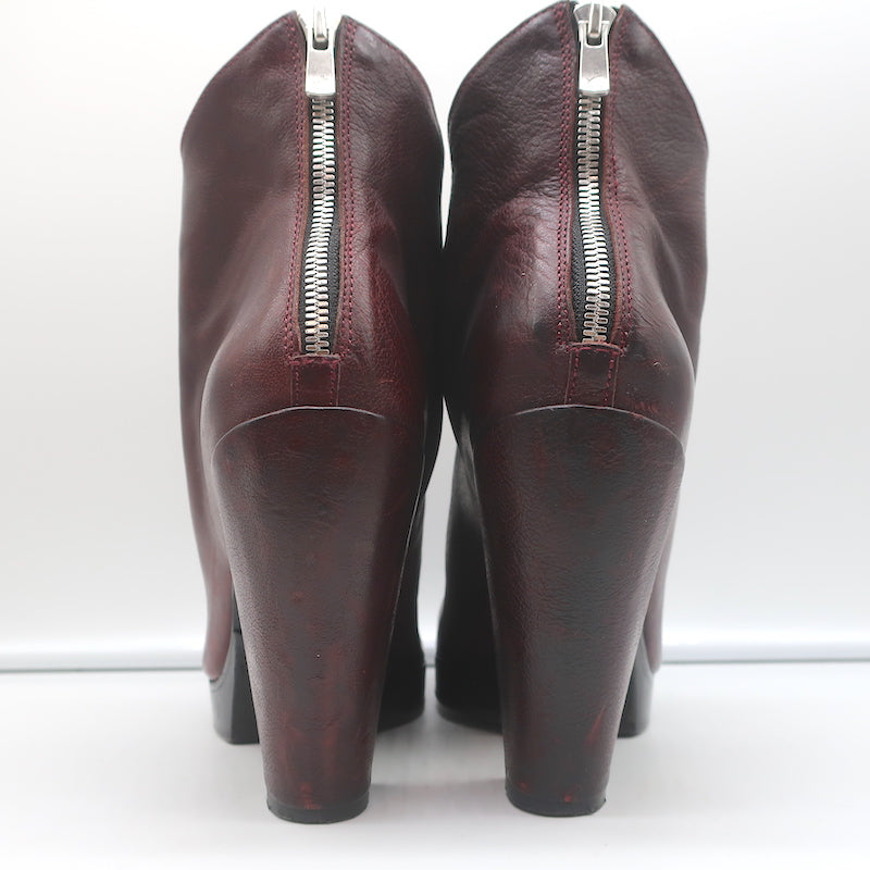 Officine Creative Platform Ankle Boots Wine Leather Size 40 High Heel Booties