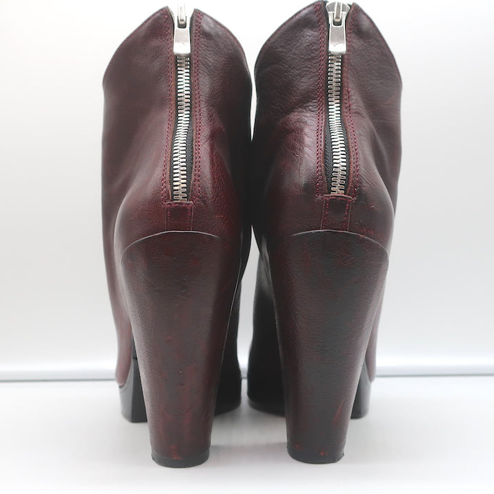 Officine Creative Platform Ankle Boots Wine Leather Size 40 High Heel Booties