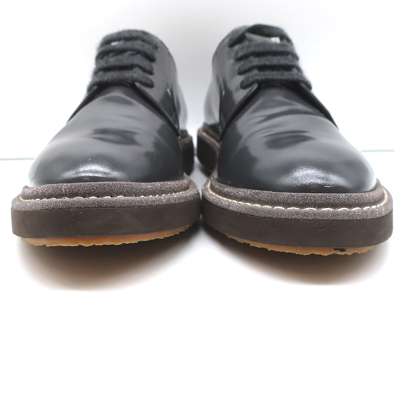 Brunello Cucinelli Glitter-Trim Lace Up Oxfords Gray Patent Leather Size 40.5