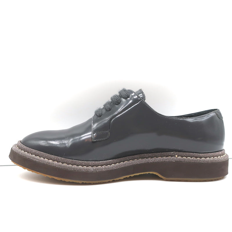 Brunello Cucinelli Glitter-Trim Lace Up Oxfords Gray Patent Leather Size 40.5