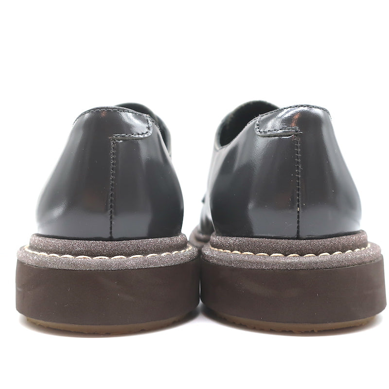 Brunello Cucinelli Glitter-Trim Lace Up Oxfords Gray Patent Leather Size 40.5