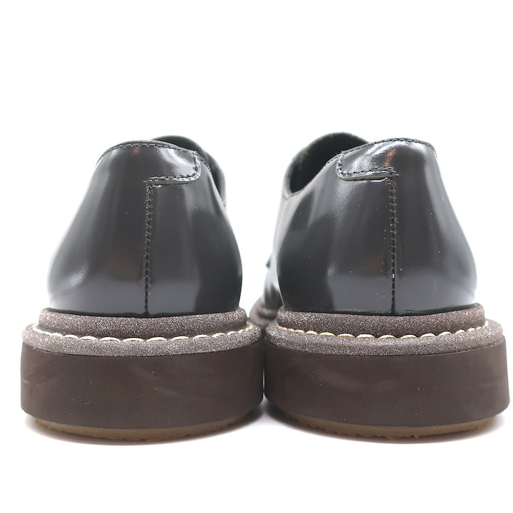 Brunello Cucinelli Glitter-Trim Lace Up Oxfords Gray Patent Leather Size 40.5