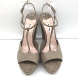 Miu Miu T-Strap Platform Sandals Taupe Suede Size 41 Open Toe Heels NEW