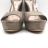 Miu Miu T-Strap Platform Sandals Taupe Suede Size 41 Open Toe Heels NEW