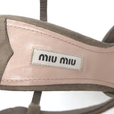 Miu Miu T-Strap Platform Sandals Taupe Suede Size 41 Open Toe Heels NEW