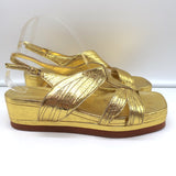 Dries Van Noten Platform Slingback Sandals Gold Metallic Leather Size 41