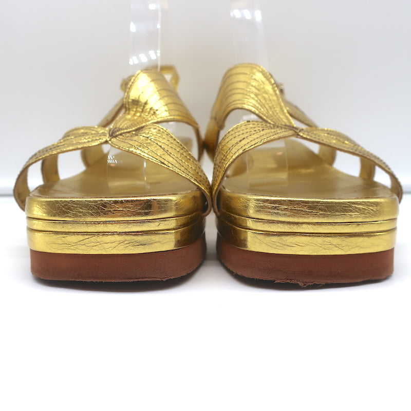 Dries Van Noten Platform Slingback Sandals Gold Metallic Leather Size 41