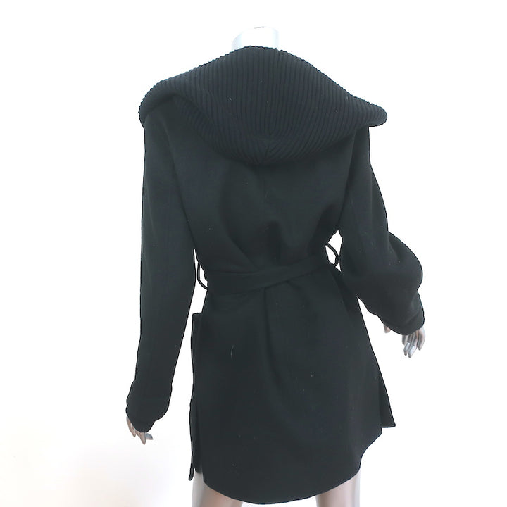 Splendid Oslo Belted Coat Black Wool-Blend Size Large Knit-Trim Jacket