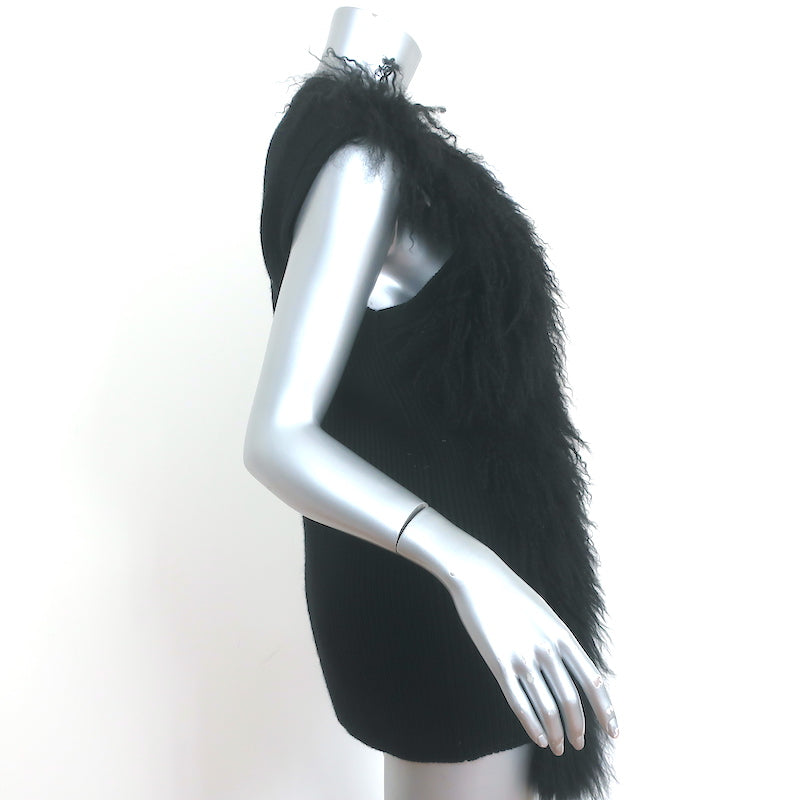 Rachel Roy Mongolian Lamb Vest Black Ribbed Wool Size Small NEW