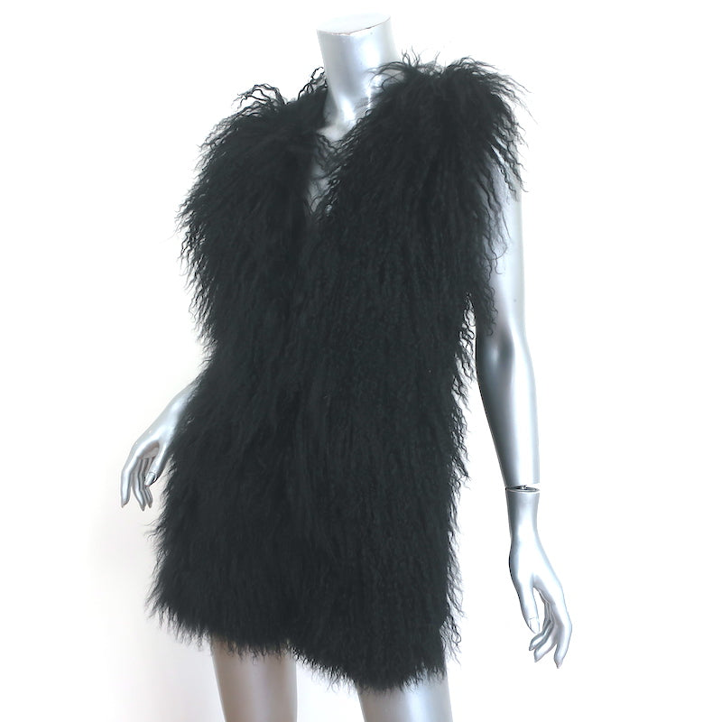 Rachel Roy Mongolian Lamb Vest Black Ribbed Wool Size Small NEW
