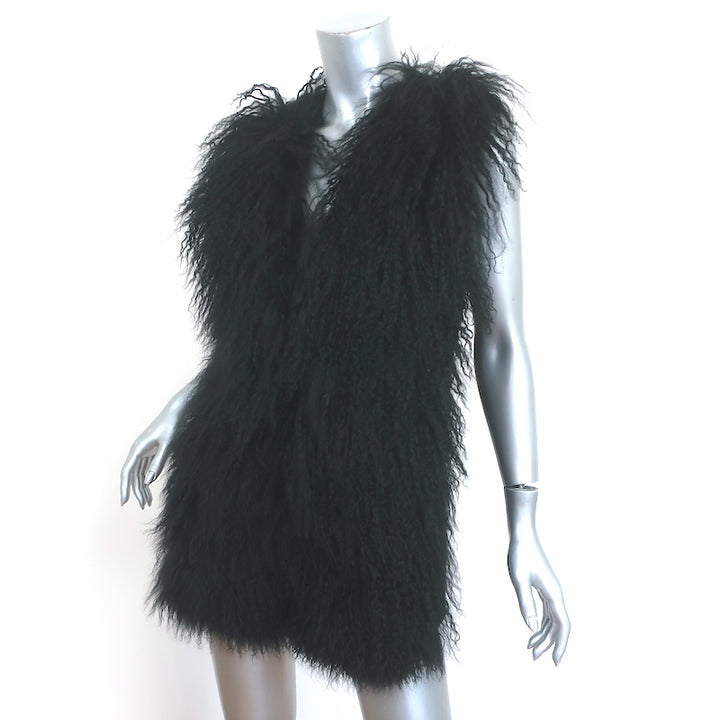 Rachel Roy Mongolian Lamb Vest Black Ribbed Wool Size Small NEW