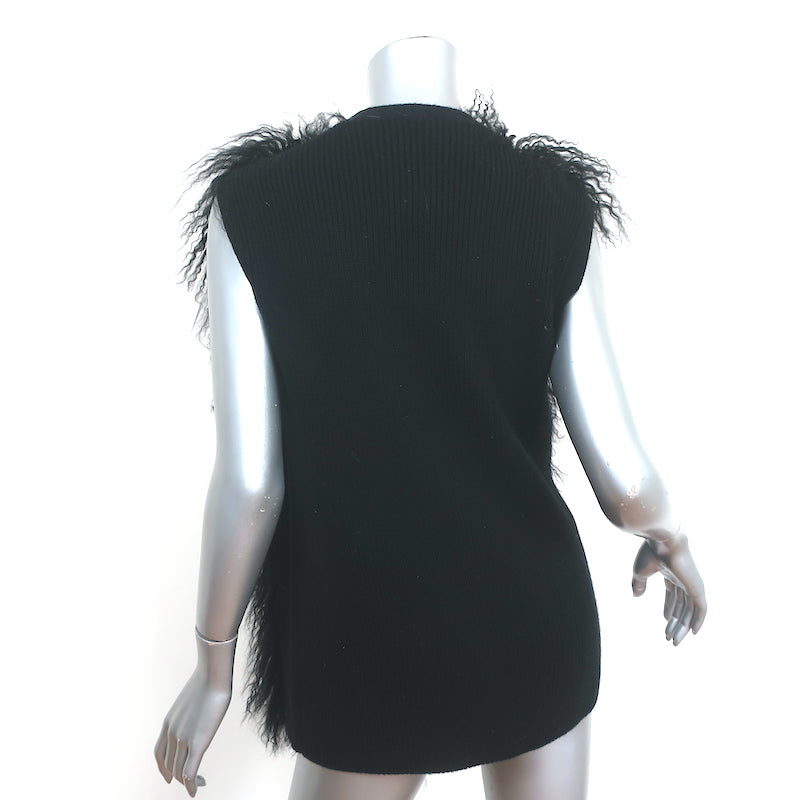 Rachel Roy Mongolian Lamb Vest Black Ribbed Wool Size Small NEW
